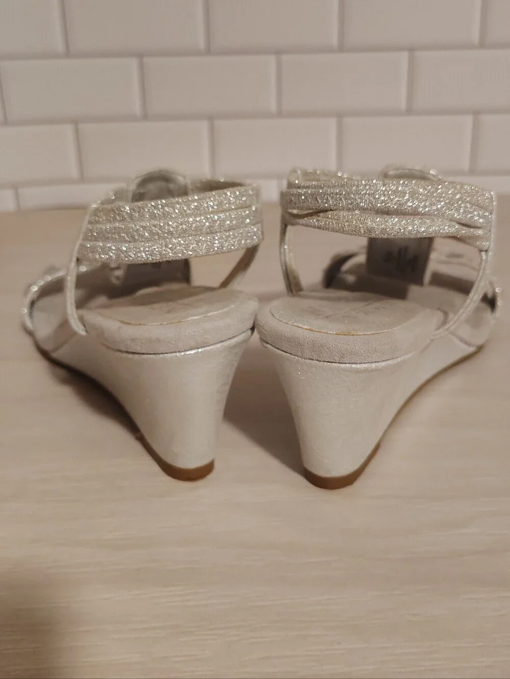 New York Transit Embellished Silver Wedge Sandals for Women 7.5